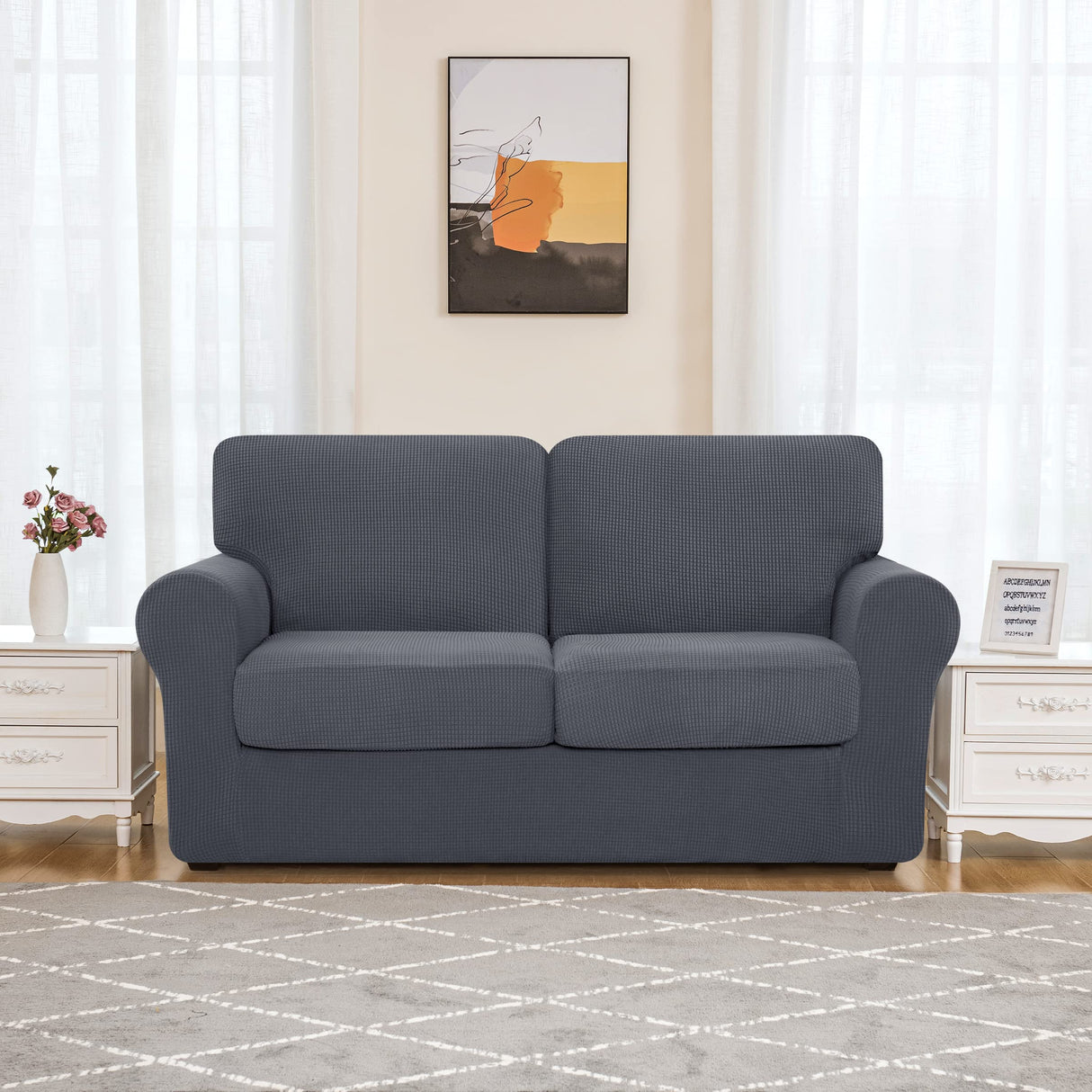 5 Piece Stretch Loveseat Slipcover,Couch Cover for 2 Cushion Washable Sofa Cover