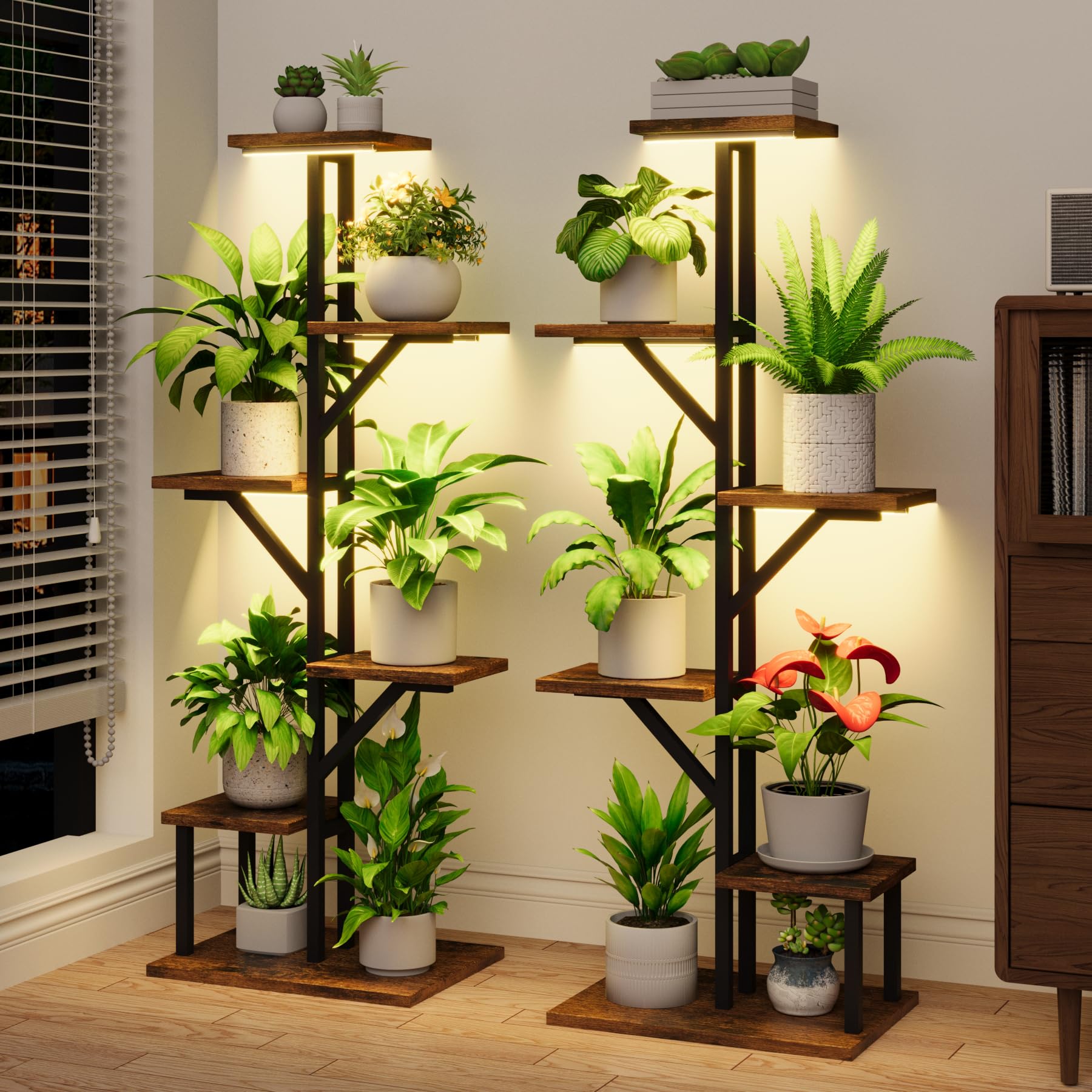 Plant Stand Indoor with Grow Lights - 2 Pack Indoor Plant Shelf, 6 Tiered Indoor Corner Plant Stand