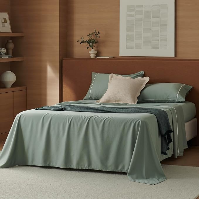 Cotton Tencel Sheet - Bed Sheets Set King Size, 4Pc Luxury Hotel Bedding Set