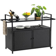 Outdoor Bar Cart Table - Patio Console Storage Cabinet BBQ Grill Carts Buffet with Wheels