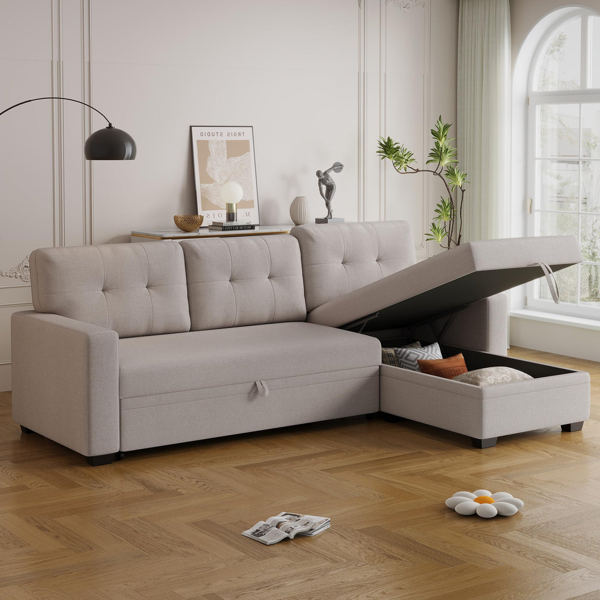 82" Convertible Sectional Sleeper Sofa with Storage Chaise