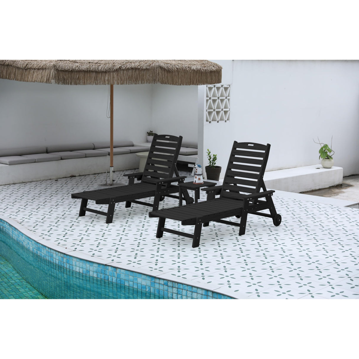 with Side Table, 3-Piece Oversized Chaise Lounge Set, Weather-restistant 5-Position