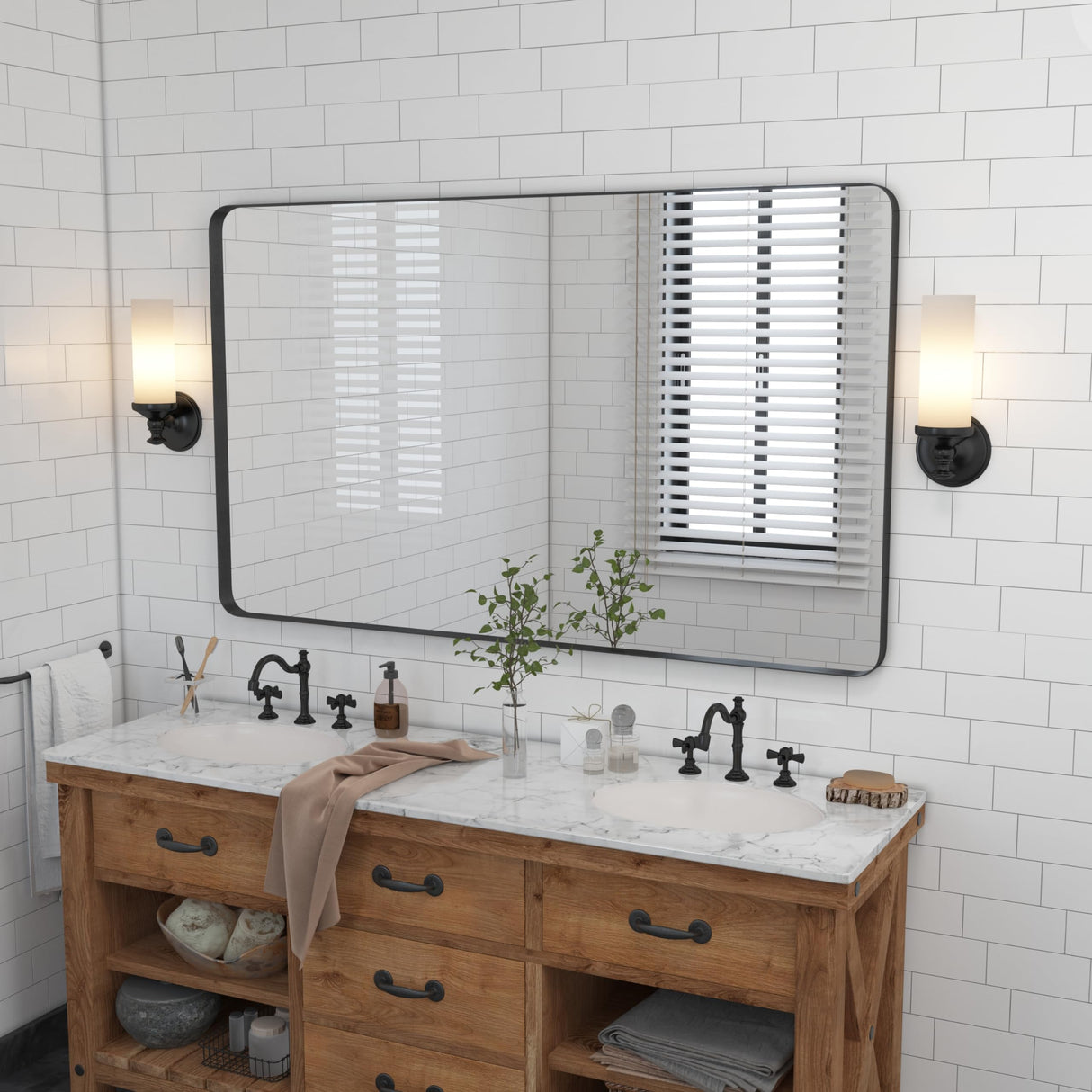 Black Metal Framed Bathroom Mirror
