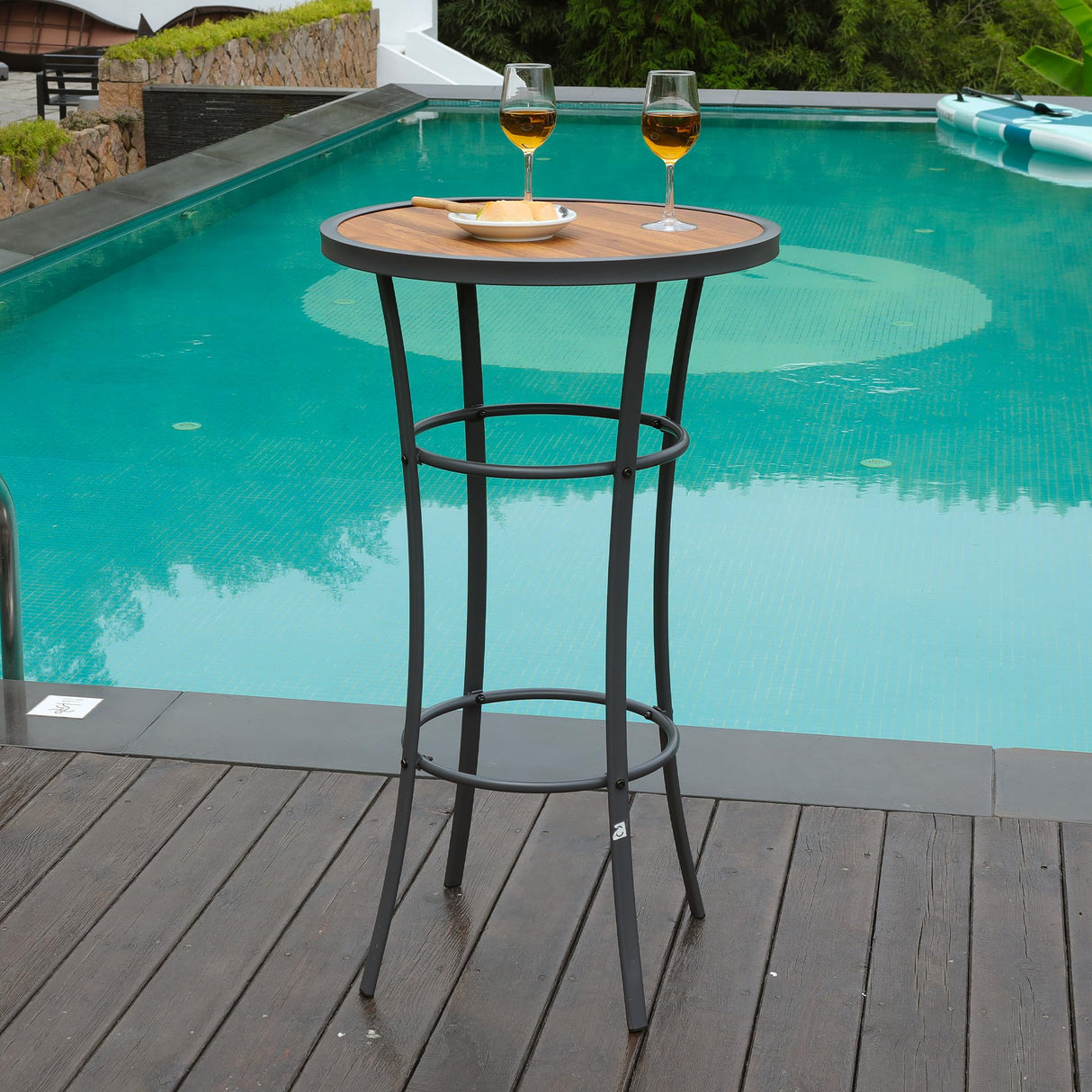 Naga Bahna Outdoor Bar Height Bistro Table, 40 - Inch Patio Bar Table Bistro Dining Table Pub Table with Wooden - Like Table Top & Metal Frame - Bircata