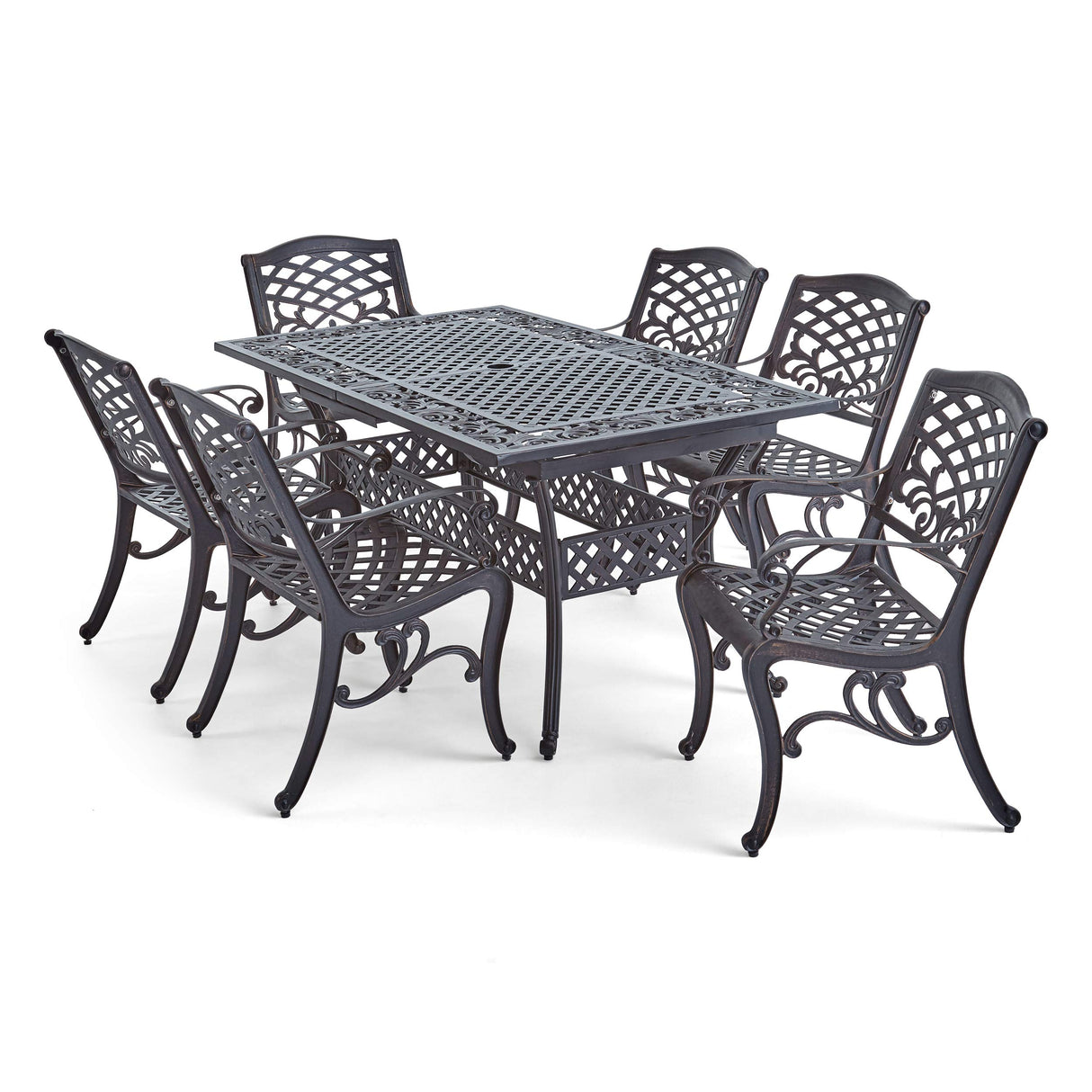 Carrollton Outdoor Aluminum 7 Piece Expandable Dining Set, 22.3 "W x 26.3 "D x 35 "H