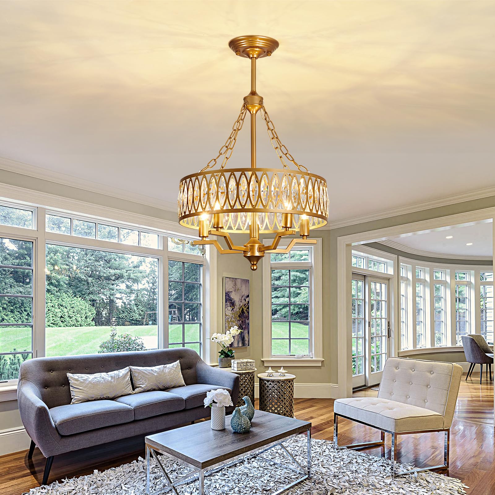 Crystal Chandelier Modern 5-Light Crystal Chandelier Light Fixtures Dining Room