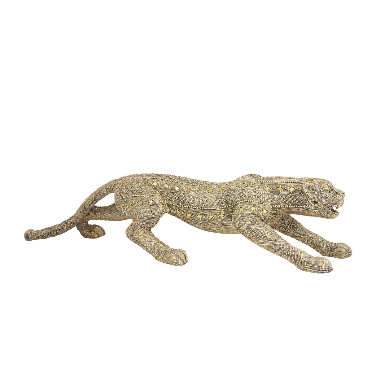 Polystone Leopard Decorative Sculpture Carved Encrusted Beading Home Decor Statue