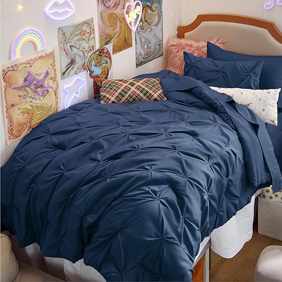 Black Comforter Set Queen - Bed in a Bag Queen 7 Pieces, Pintuck Bedding Sets Black