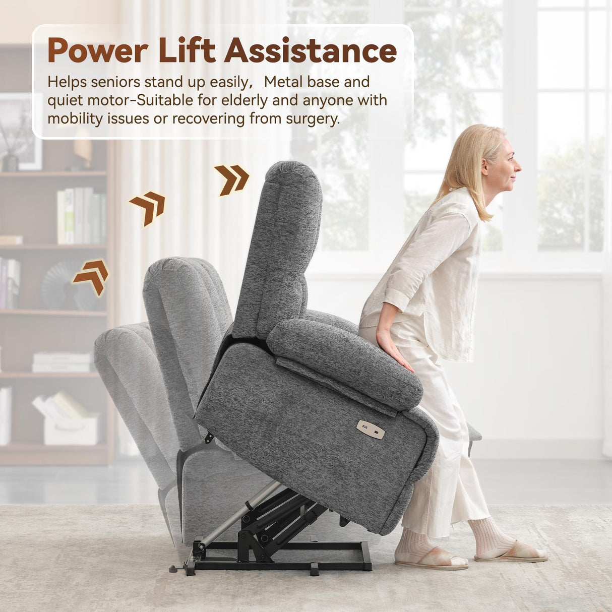 RestEase XL Dual-Motor, Massage & USB Power Lift Recliner Chair for Seniors
