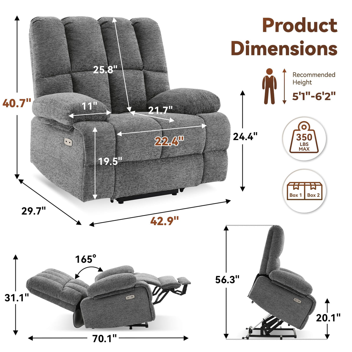 RestEase XL Dual-Motor, Massage & USB Power Lift Recliner Chair for Seniors