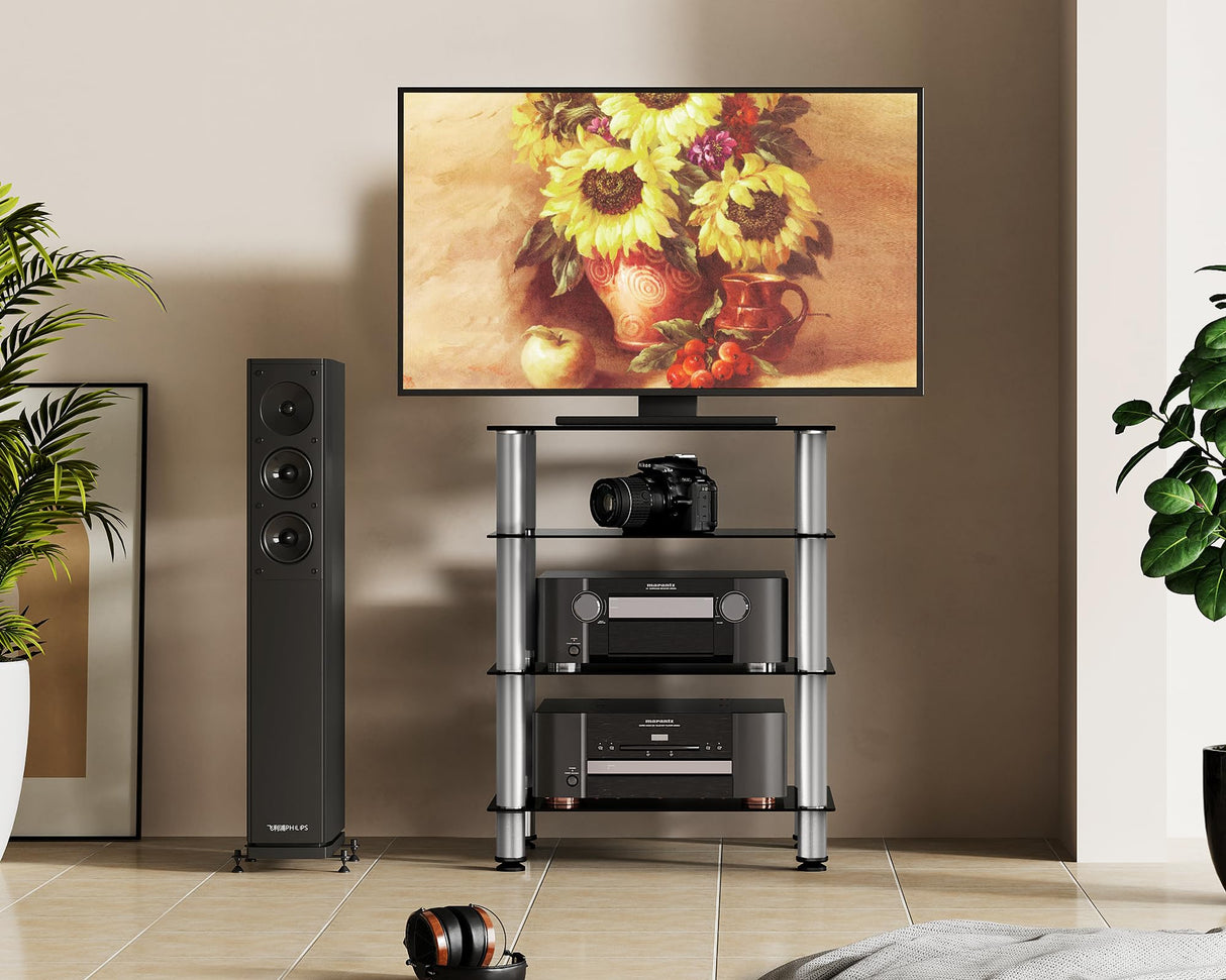 4-Tier Media Stand Audio/Video Component Cabinet with Glass Shelf