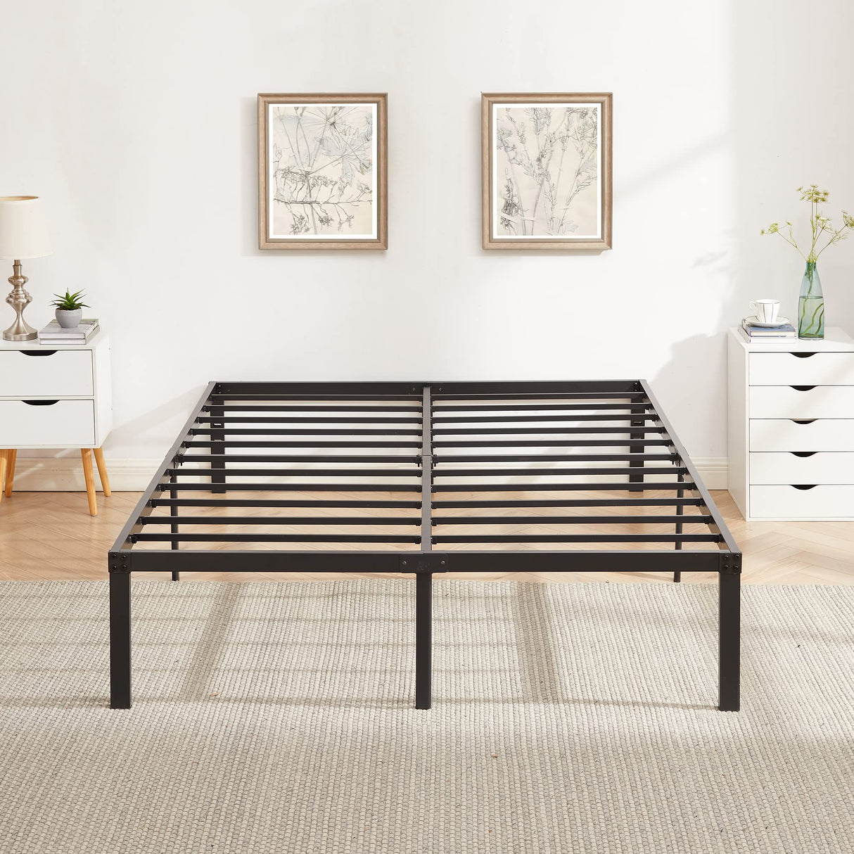 16" Queen Size Tall Metal Platform Bed Frame,Heavy Duty Steel Slat/Easy Assembly Mattress