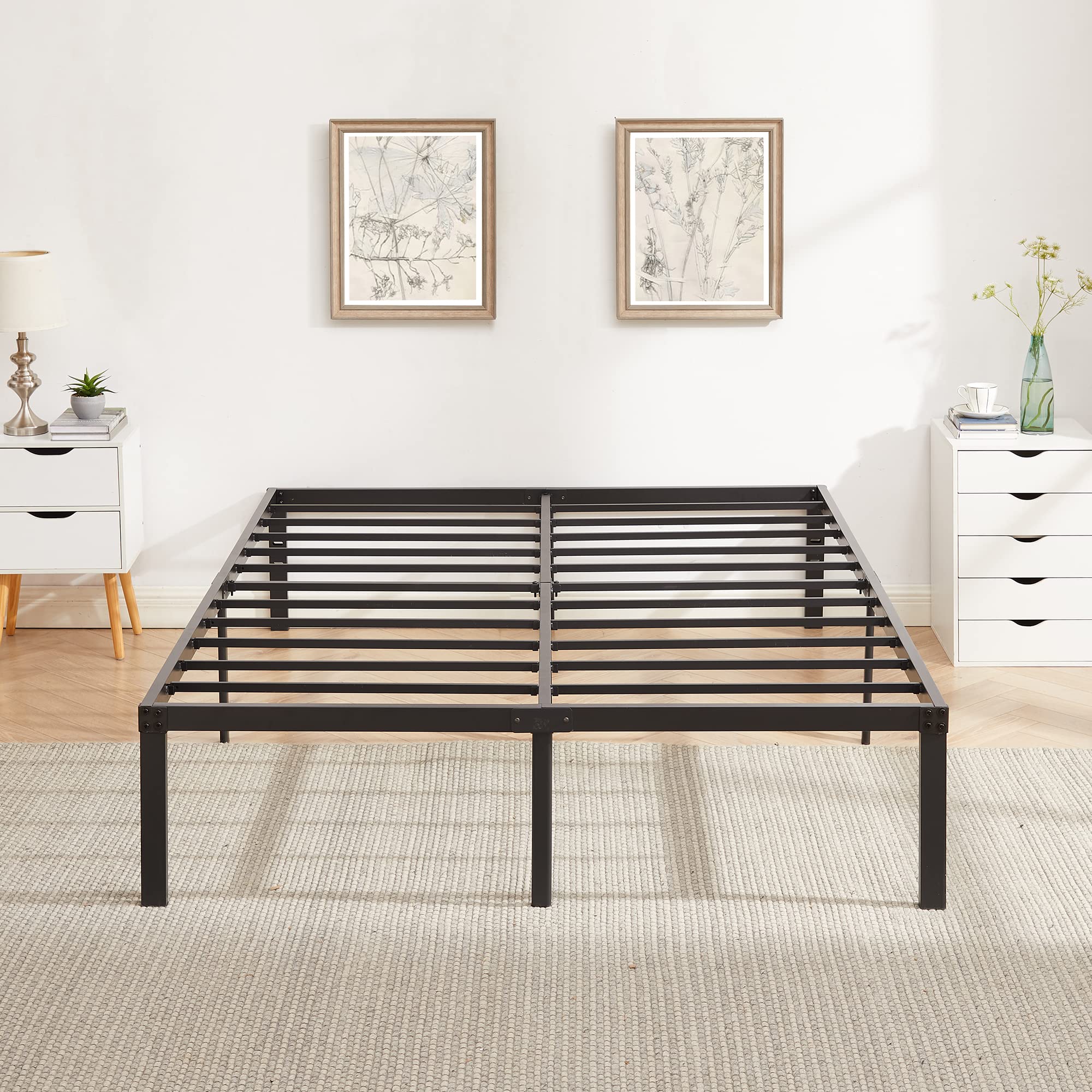 16" Queen Size Tall Metal Platform Bed Frame,Heavy Duty Steel Slat/Easy Assembly Mattress