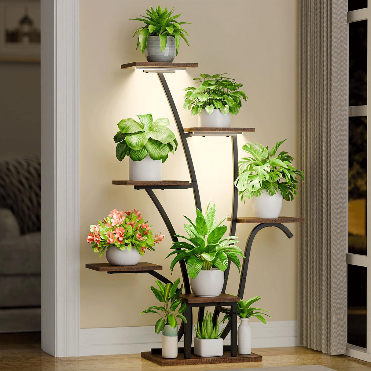7-Tier Corner Plant Stand with Grow Lights - Space Saving Indoor Shelf