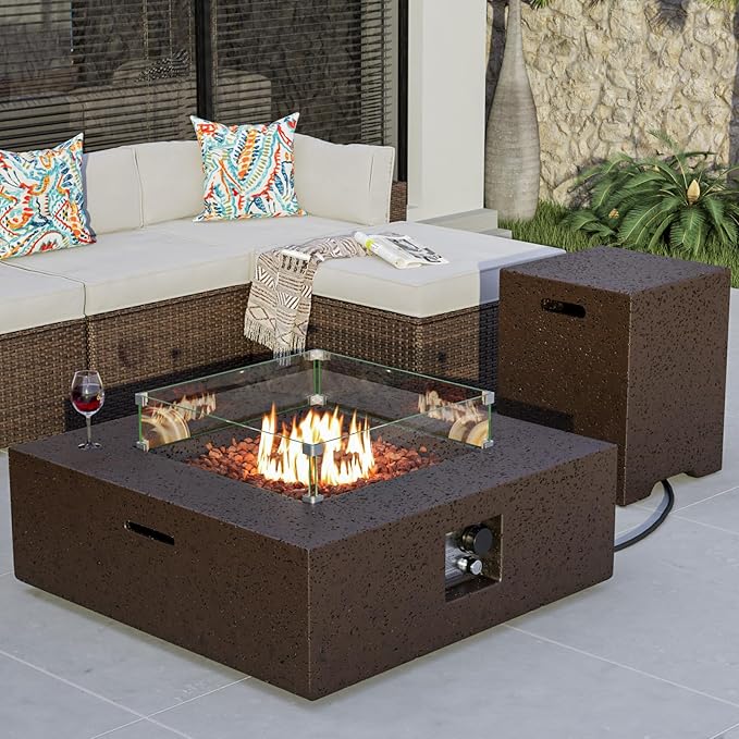 2-Piece Outdoor Propane Firepit Table Set w Tank Table