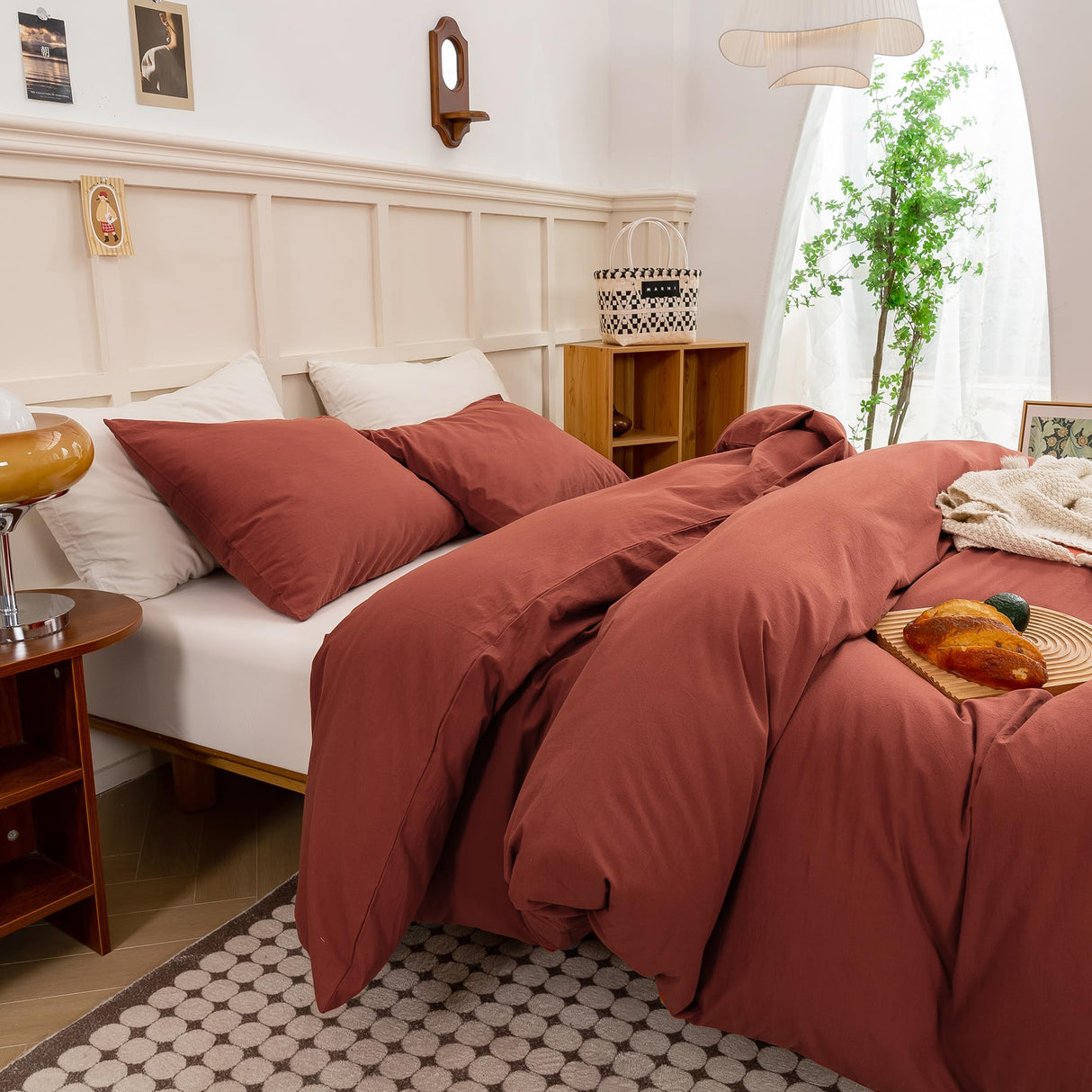 Duvet Cover King Size - Linen Feel Textured Organic Natural 100% Washed Cotton