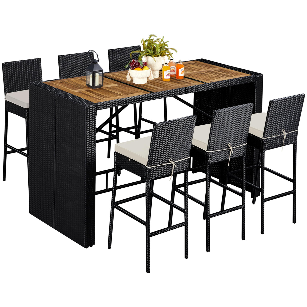 7 Piece Patio Dining Set Outdoor Acacia Wood Bar Table and Chairs