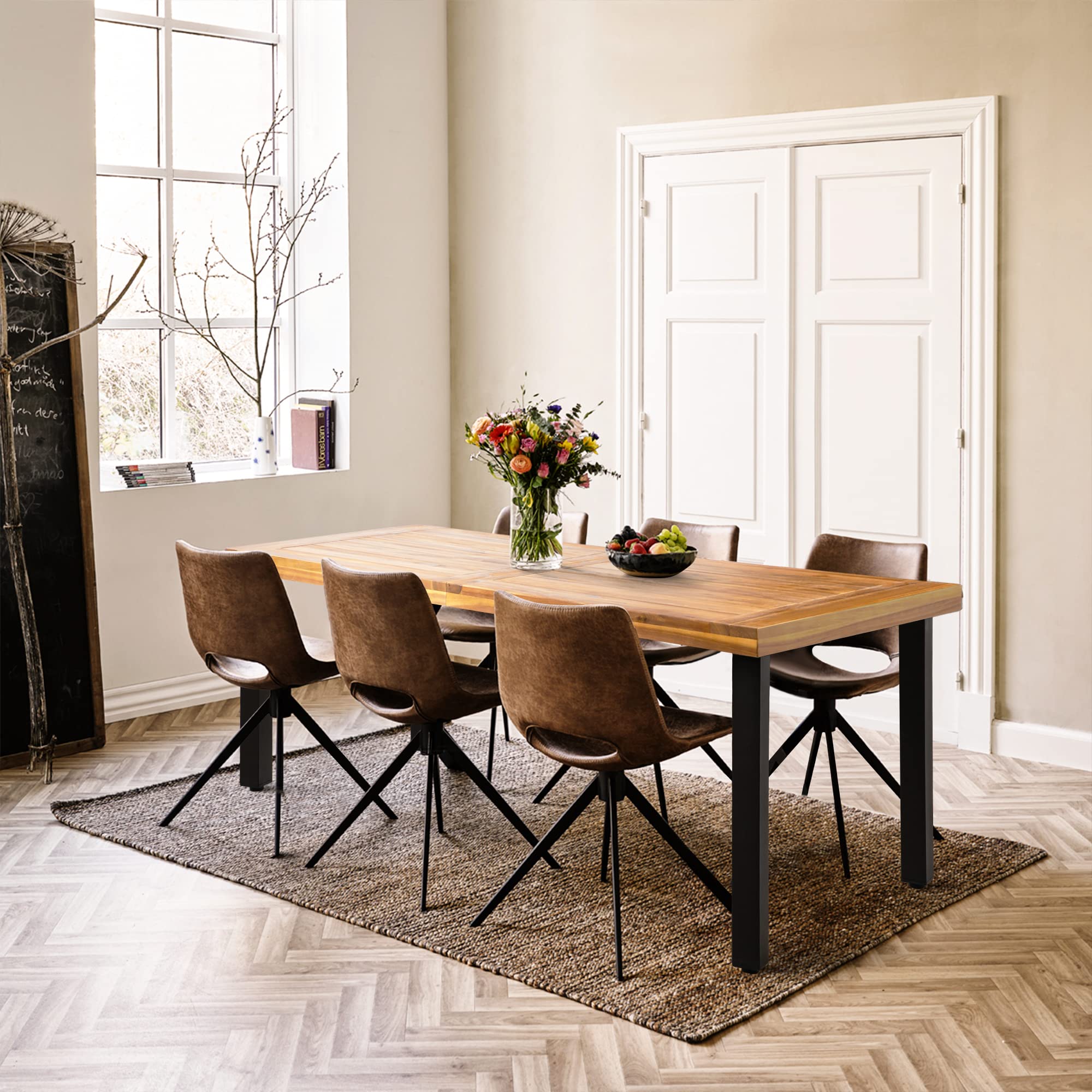 Dining Table for 6 Acacia Wood Indoor Outdoor Home Kitchen Table