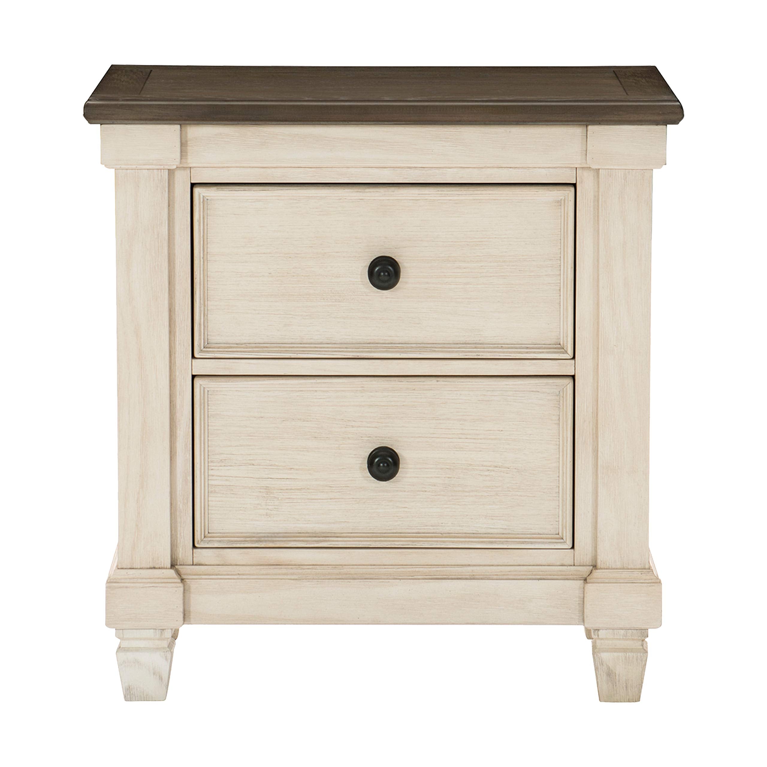 Penza 2-Drawer Nightstand, Antique White/Rosy Brown