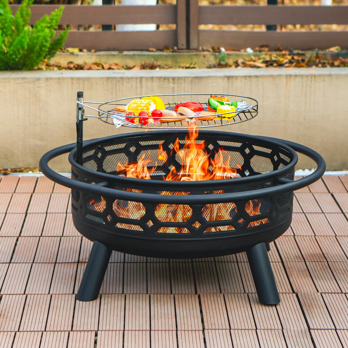 36 Inch Fire Pit, Outdoor Wood Burning Firepit with Removable Grill & Poker