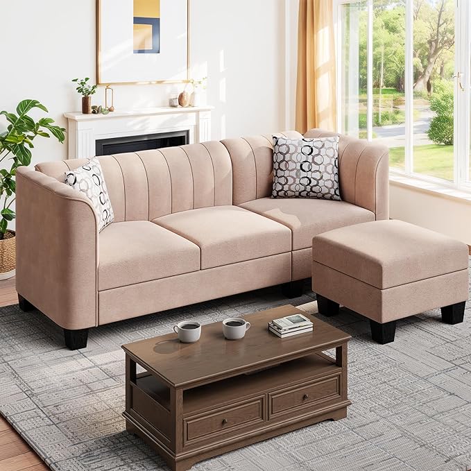 Upgraded Convertible Sectional Sofa Couch, 3 Seat L Shaped Sofa with High Armrest Linen Fabric Small