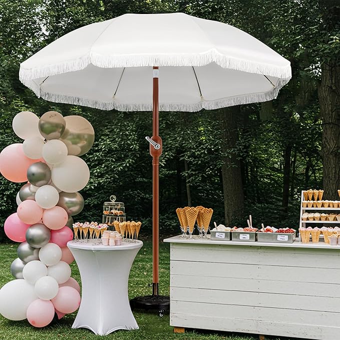 9ft Patio Umbrella with Tassels, Fringe Portable Beach Umbrella, Umbrella Outdoor Patio