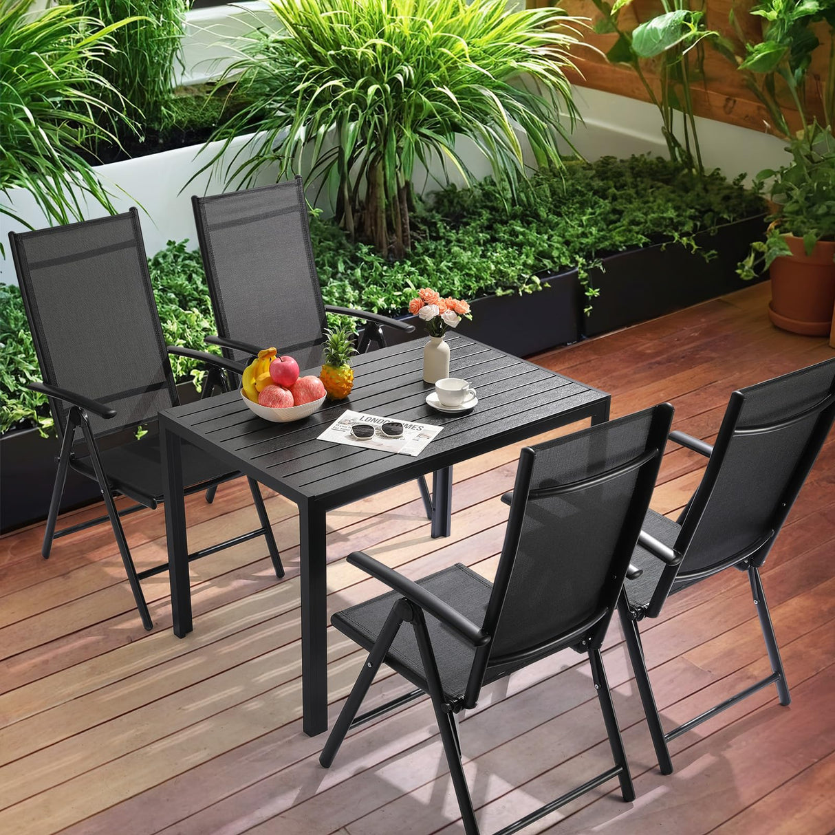 Outdoor Patio Dining Table for 4-6 People - 43×28 Inch Weather Resistant Aluminum Frame