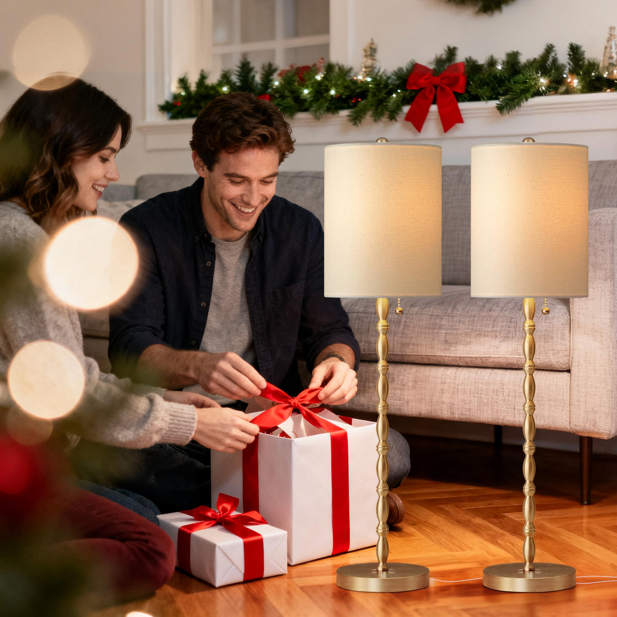 Modern Buffet Lamps Set of 2 - Marble Base with Brass Finish