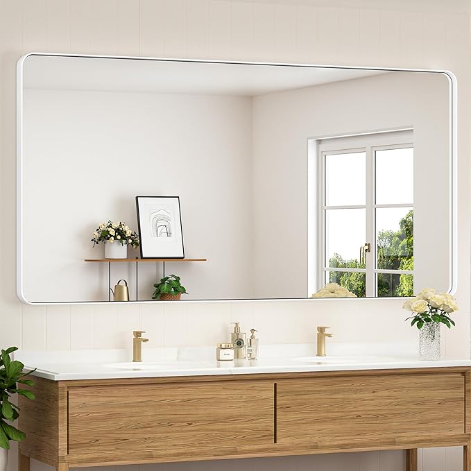 Black Bathroom Mirrors for Over Sink, Rounded Rectangle Bathroom