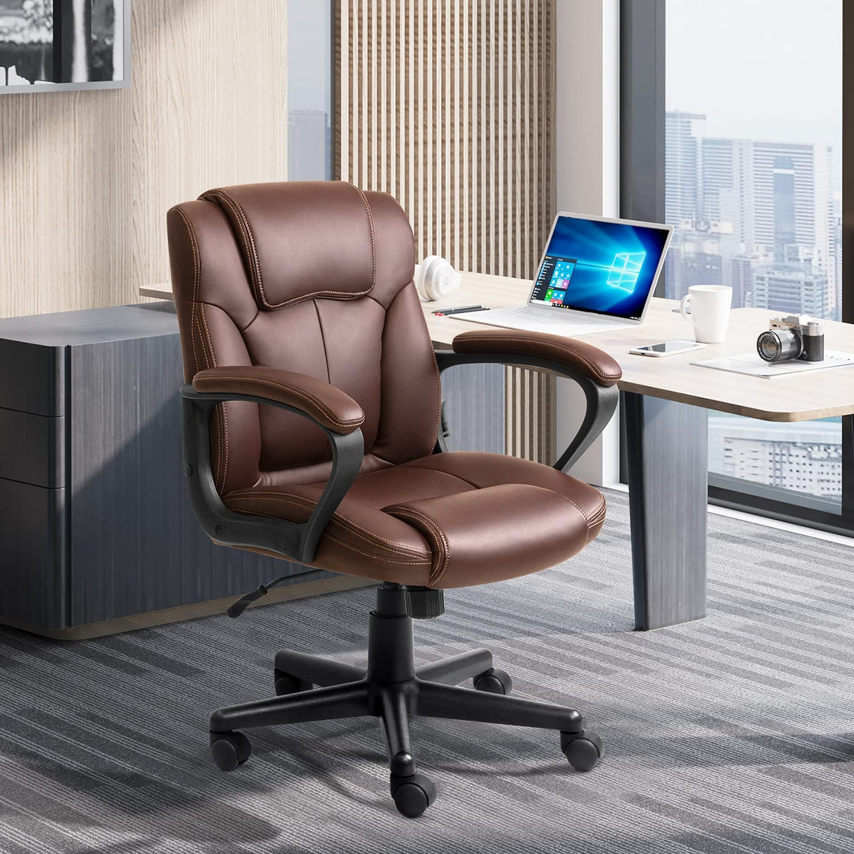 Executive Office Chair Swivel Task Seat with Ergonomic Mid-Back, Waist Support
