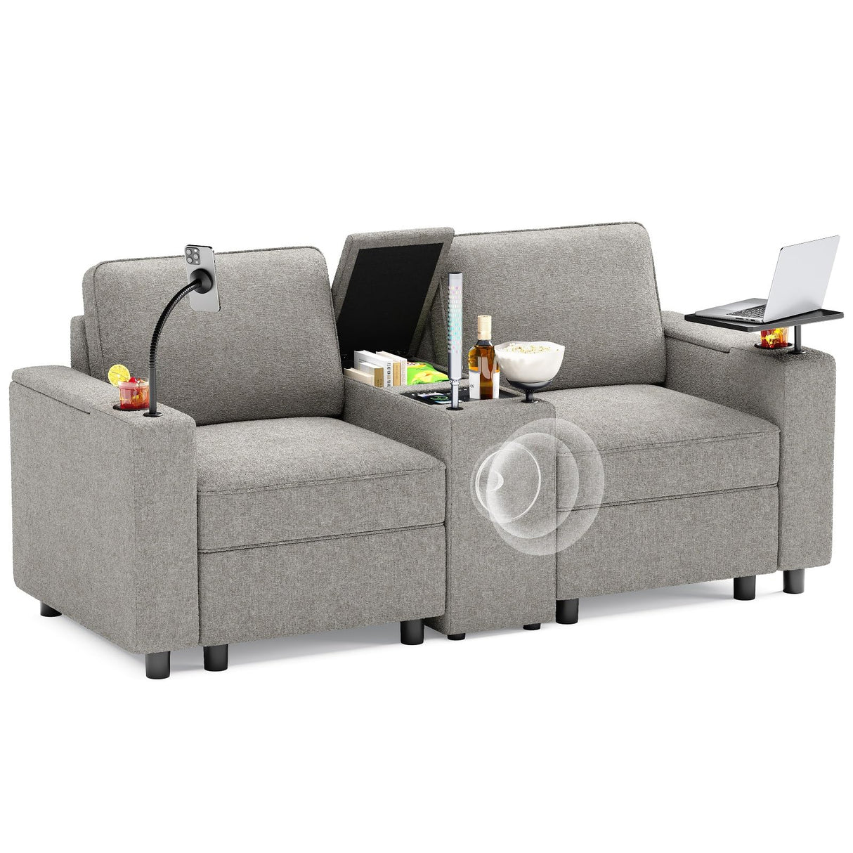 SmartLuxe – Power Reclining Home Theater Sofa with Bluetooth, Storage & Cup Holders