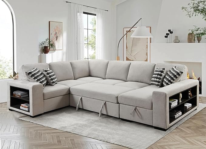 UltraMax U-Shaped Sleeper Sectional Sofa with Pull-Out Bed & Storage Console