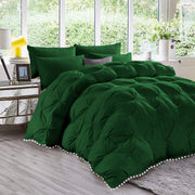 1 Piece White Pom Pom Pinch Pleated Comforter | 1000 Thread Count 100% Egyptian Cotton