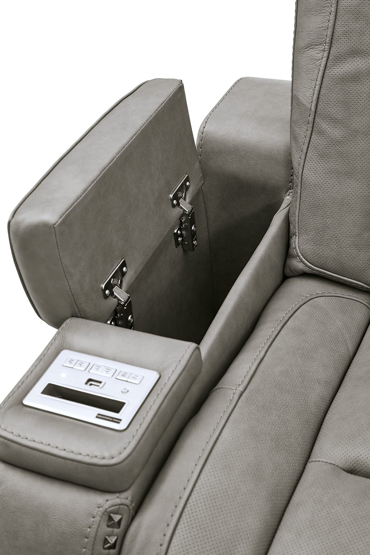 The Man-Den Leather Power Reclining Loveseat with Center Console, Adjustable Headrest