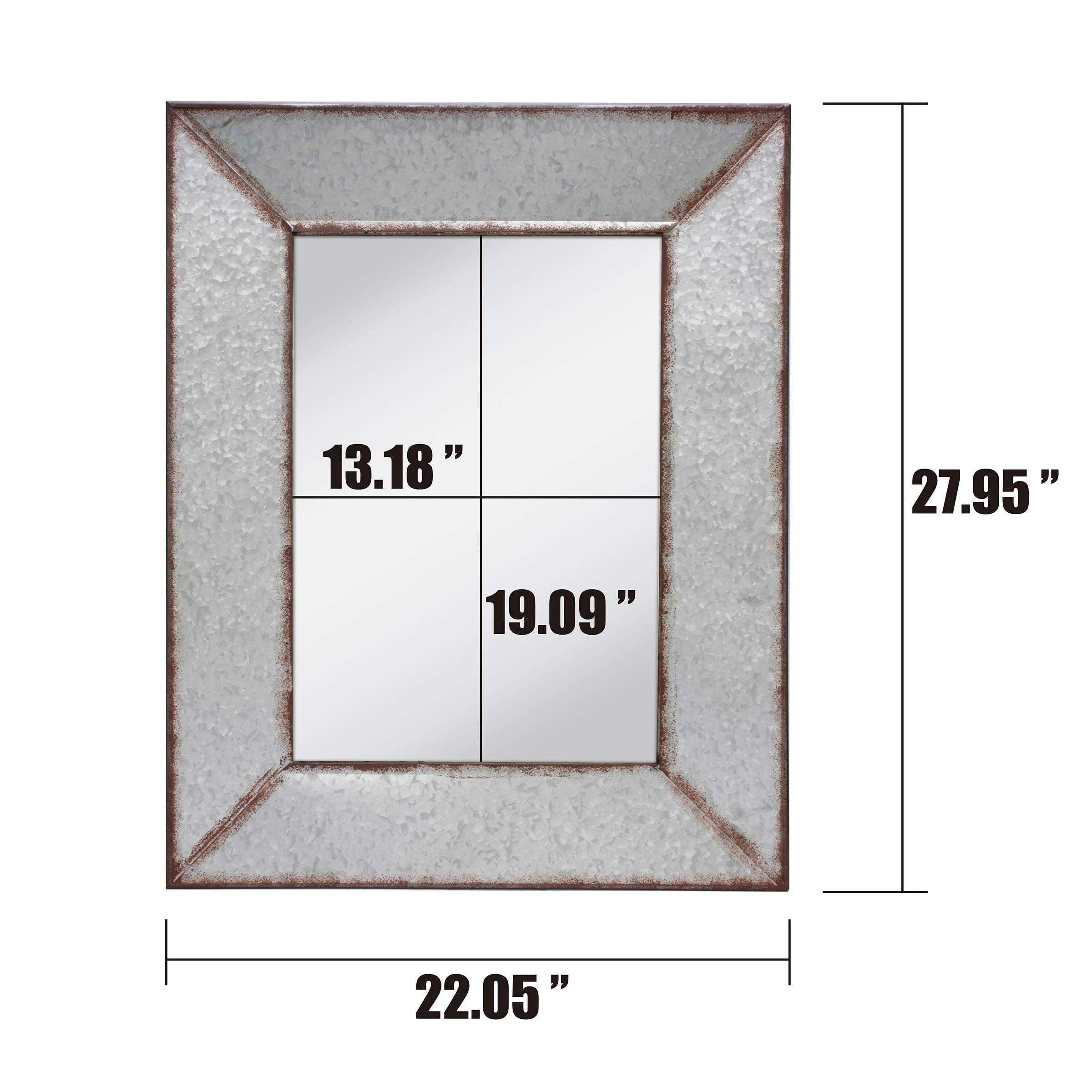 Rustic 28" x 22" Rectangle Galvanized Metal Frame Wall Mirror with Attached Hangers