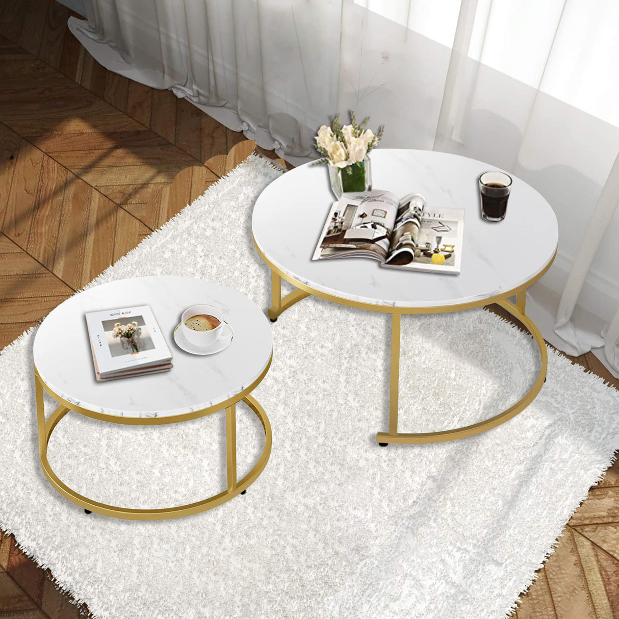 Coffee Table Set of 2 Nesting Tables,Round Sofa Table for Living Room