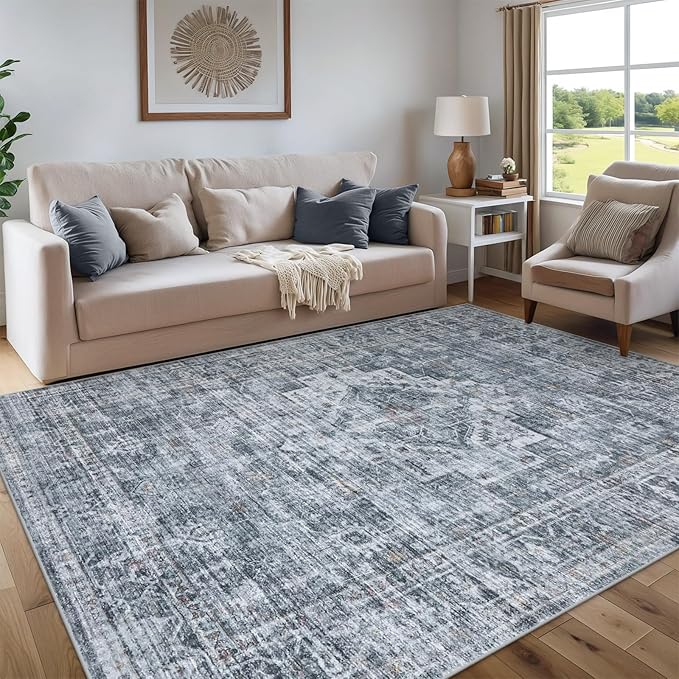 Machine Washable Rug 5x7 Sage Green Rugs for Living Room, Non Slip Vinatge Rug Boho