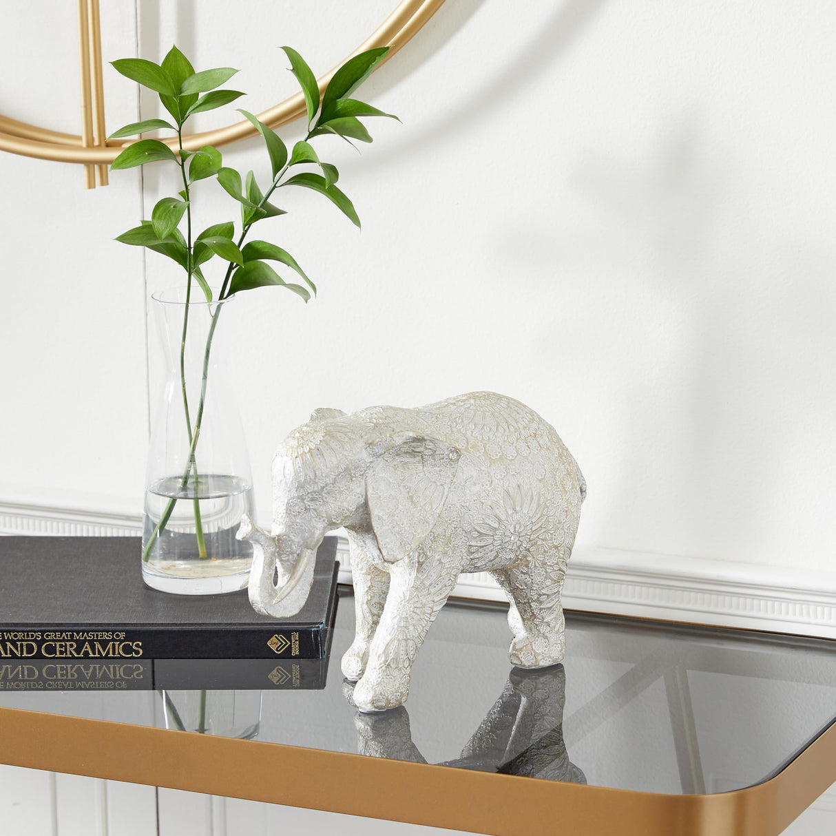 Polystone Elephant Decorative Sculpture Home Decor Statue, Accent Figurine 11" x 4" x 7"