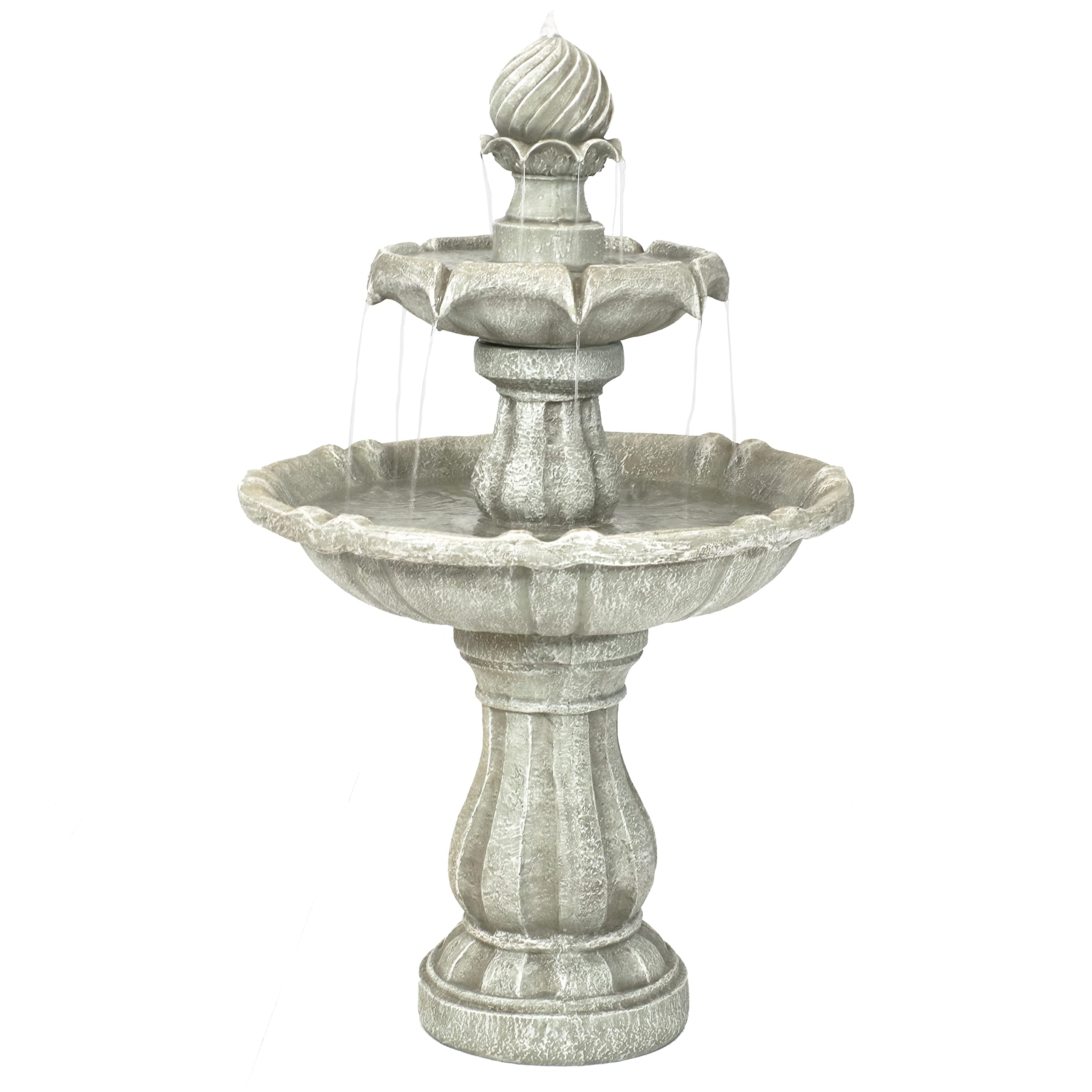 35" 2-Tier Solar Water Fountain - Outdoor Water Fountain with Battery Backup and Pump - White