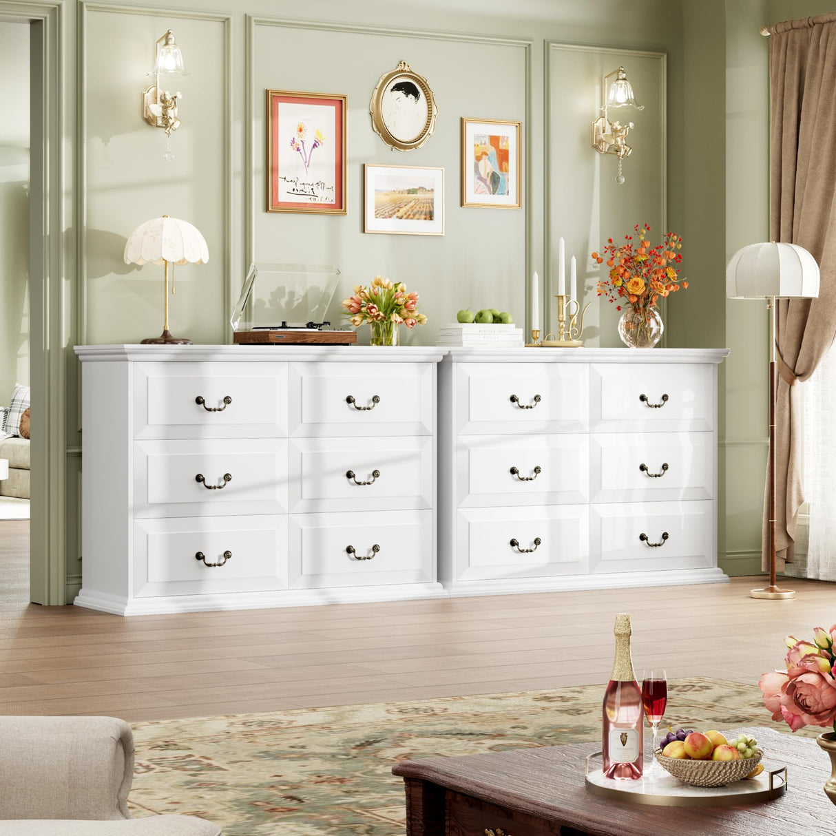 Dresser for Bedroom, White Dresser with 6 Drawers, Rustic 6 Drawer Dresser