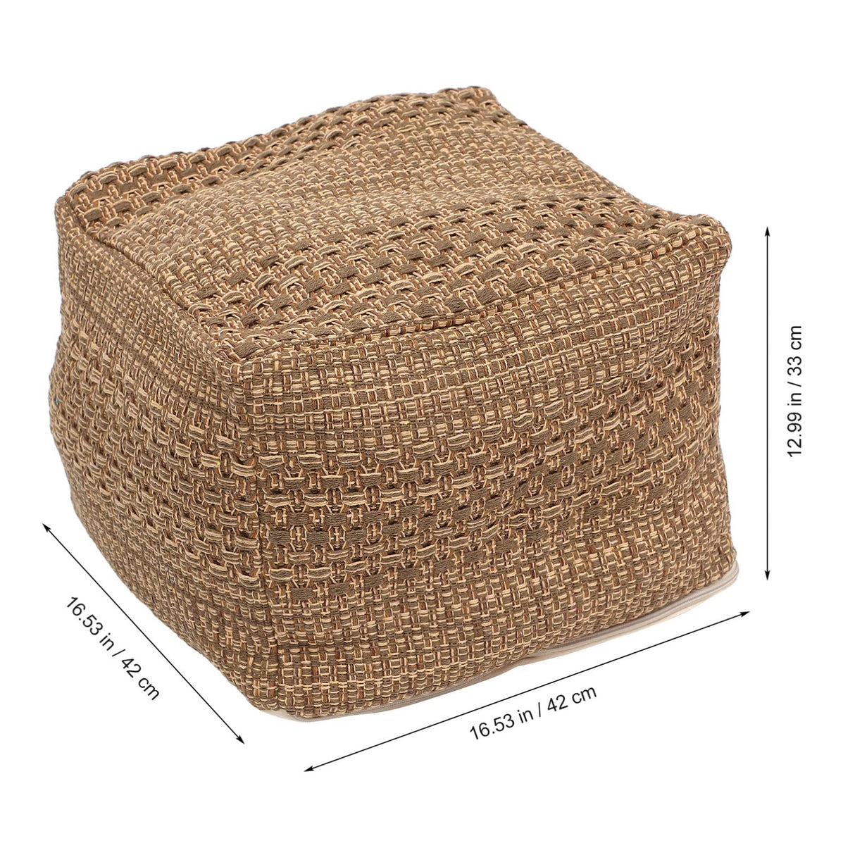 Pouf Ottoman Square Pouf Cover, Khaki, Cotton, Linen