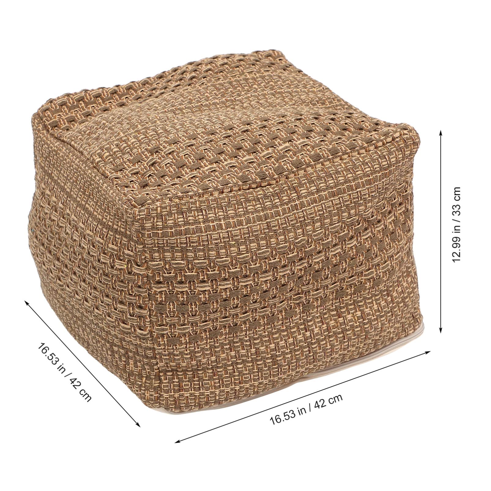 Pouf Ottoman Square Pouf Cover, Khaki, Cotton, Linen