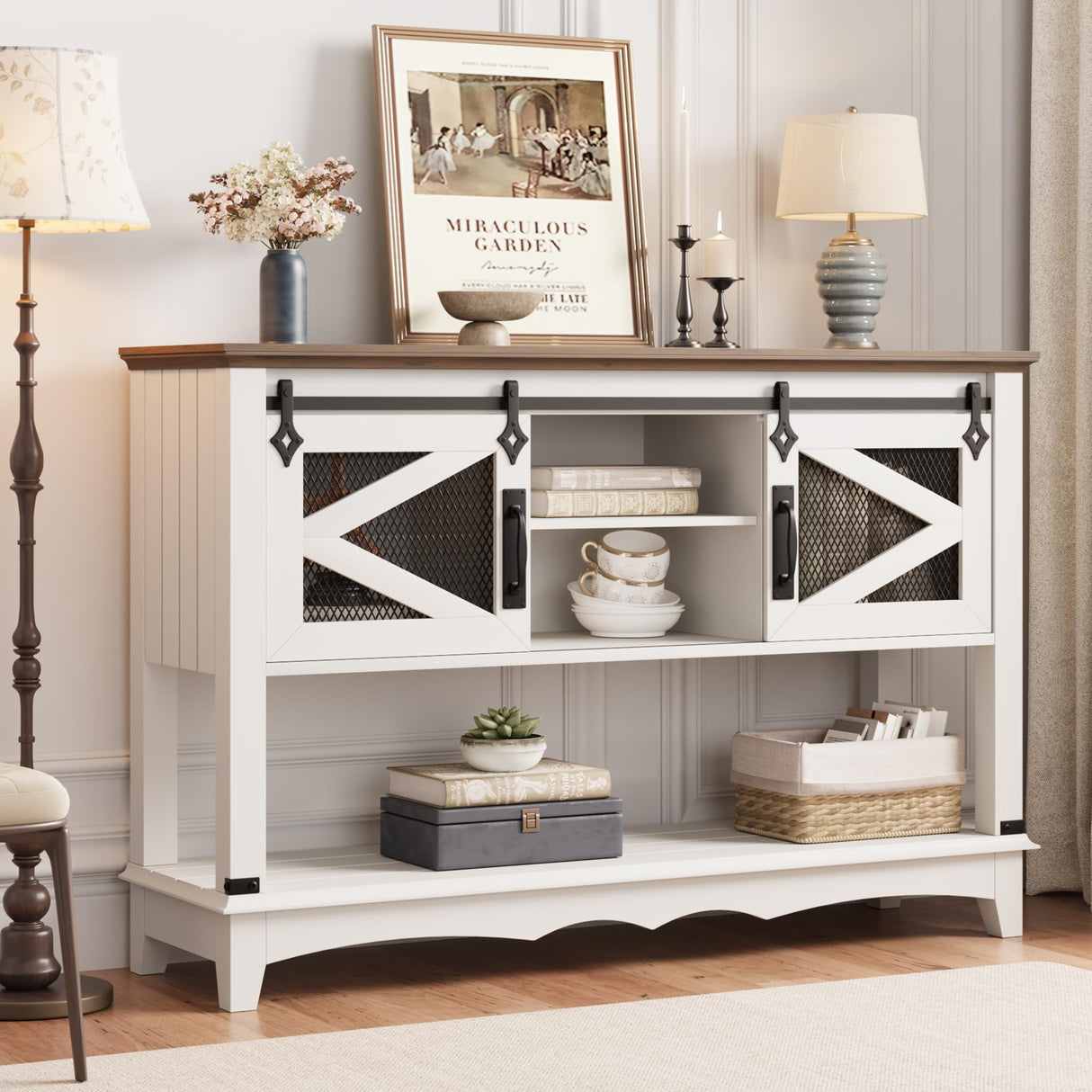 46" Entryway Table with Cabinet, Farmhouse Console Table with Storage