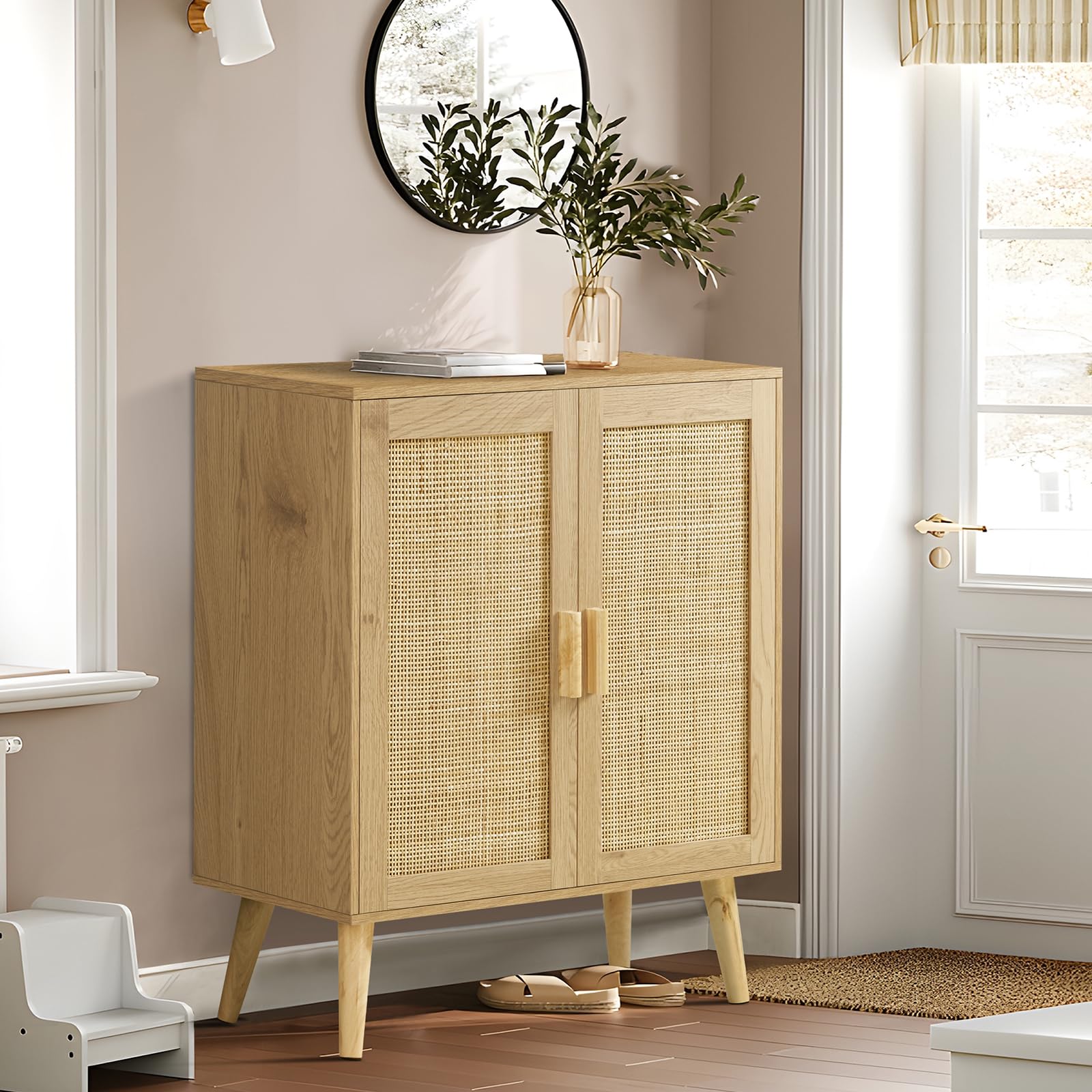 Cabinet, Bathroom Cabinet with 2 Rattan Doors & Rattan Cabinet with Doors, Accent