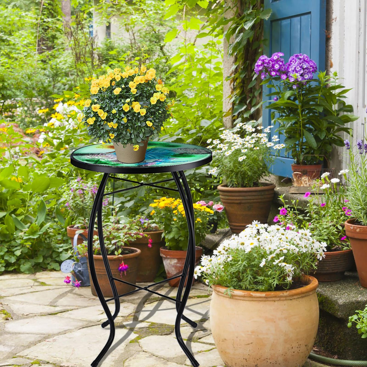 Mosaic Patio Side Table Outdoor Accent Table Bistro Coffee Table Plant End Table