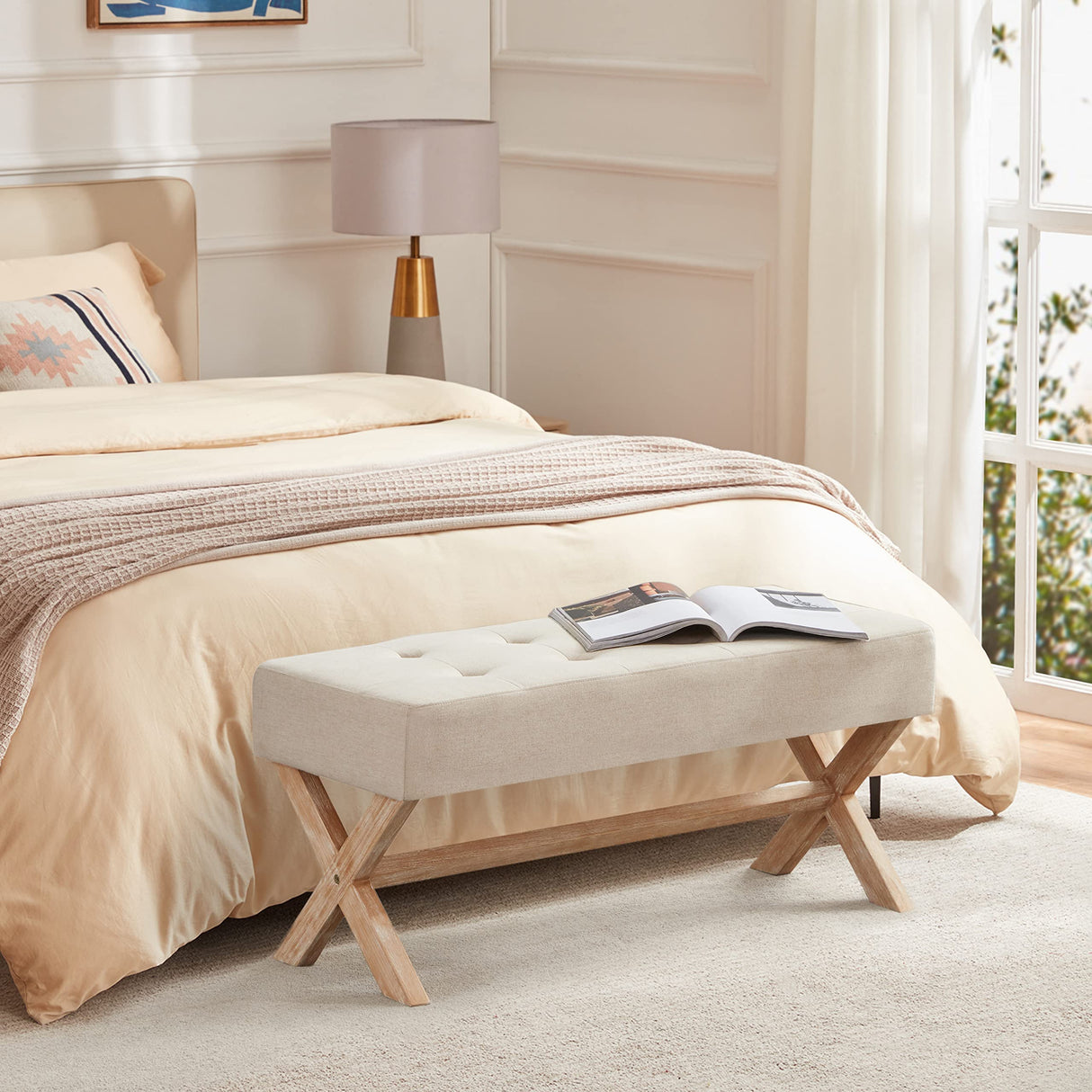 35-inch Entryway Bench, Upholstered End of Bed Bench