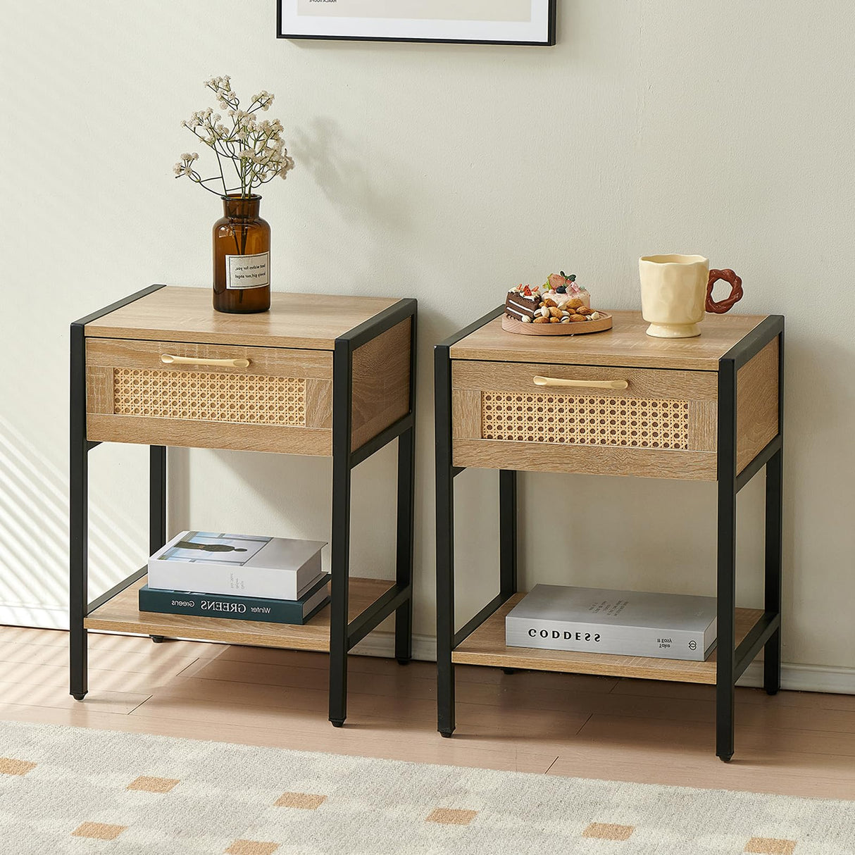 Modern Rattan Nightstand Set of 2 15.74 "L x 13.58 "W x 21.26 "H