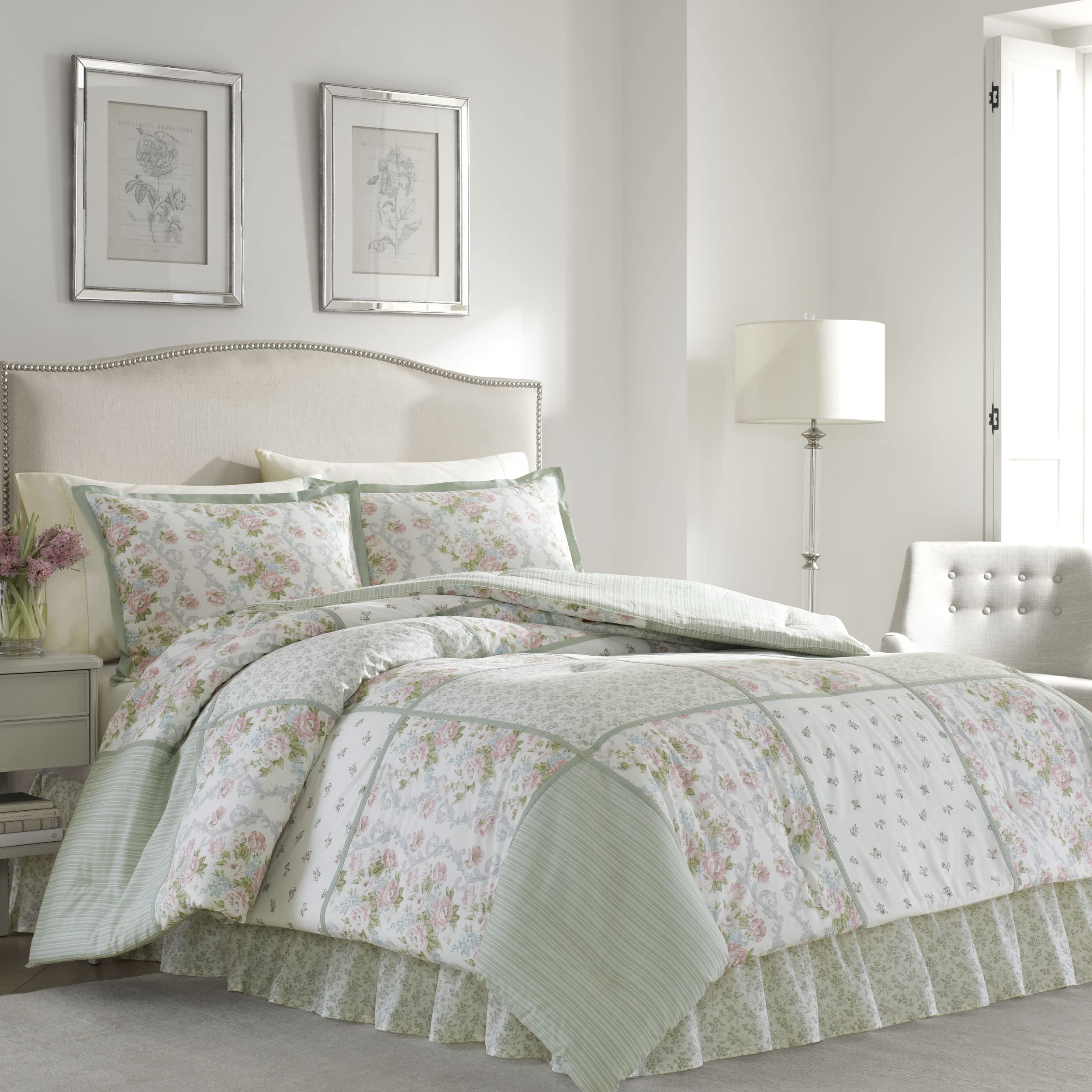 King Comforter Set, Reversible Cotton Bedding with Matching Shams & Bedskirt, Stylish