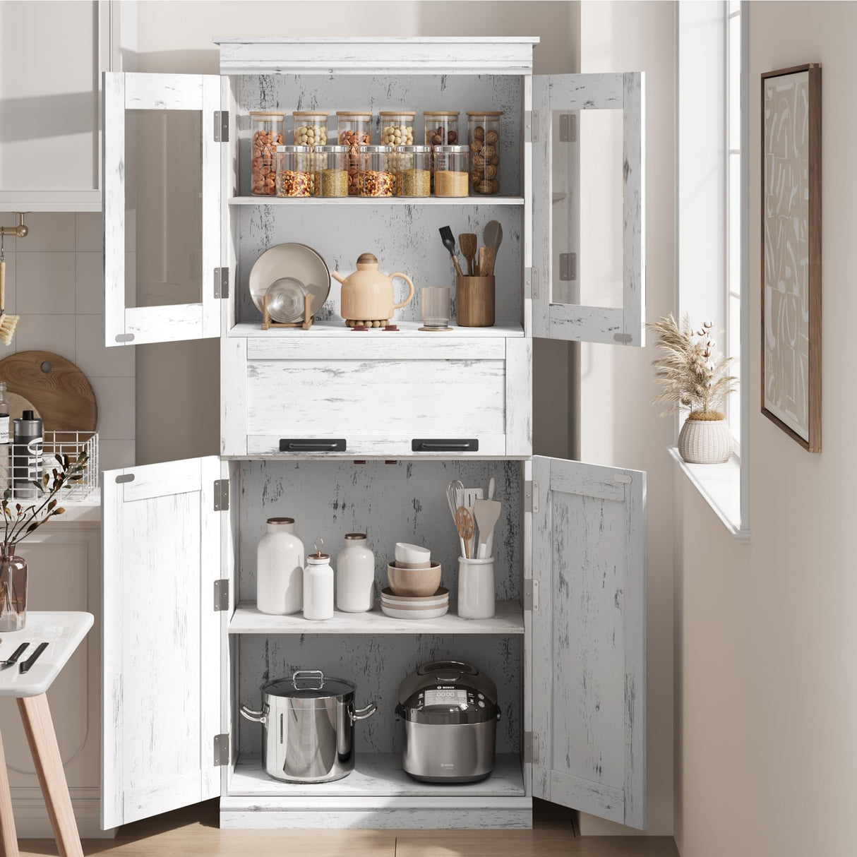 Bathroom Cabinet, Tall Storage Cabinet with Doors and Adjustable Shelf, Freestanding Floor