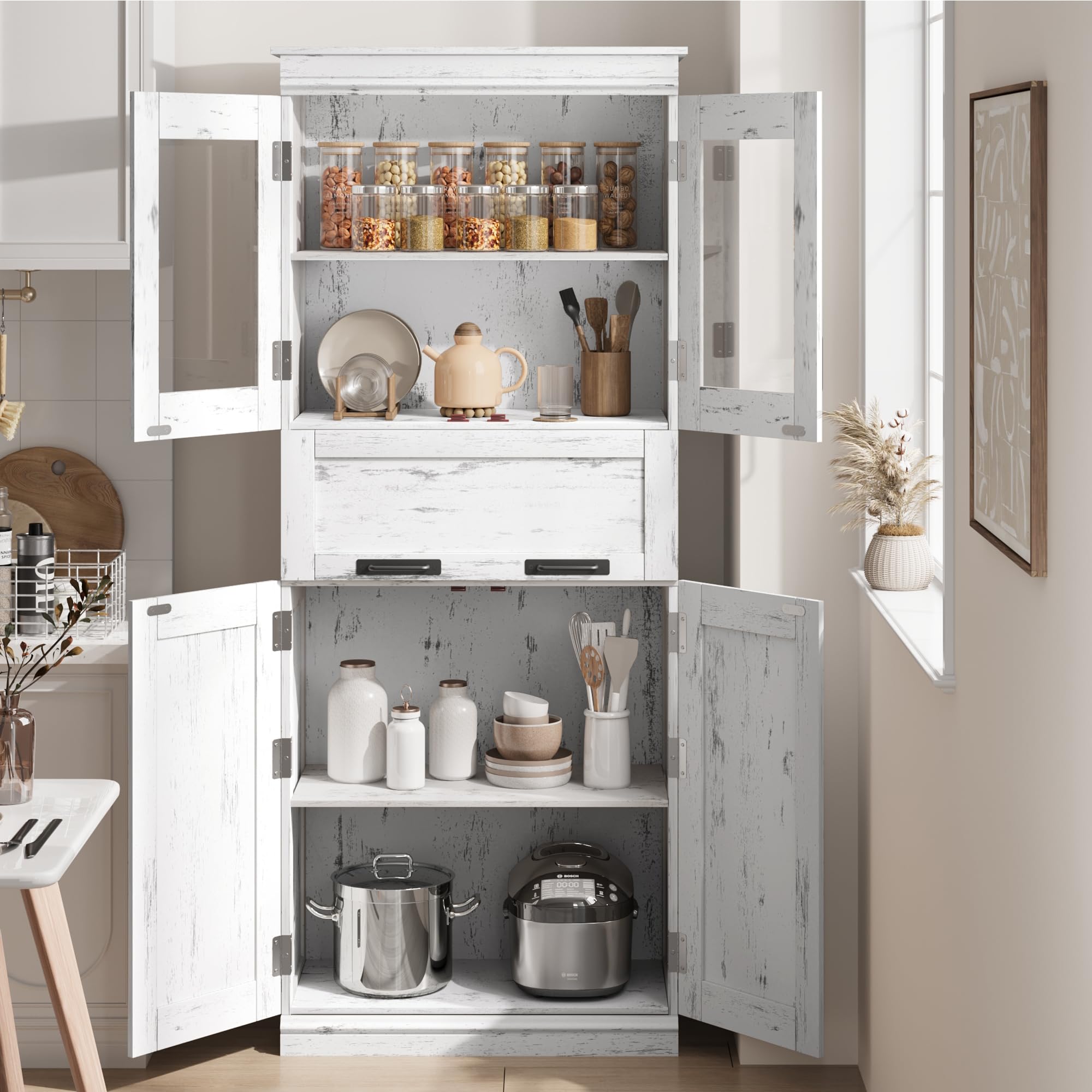 Bathroom Cabinet, Tall Storage Cabinet with Doors and Adjustable Shelf, Freestanding Floor